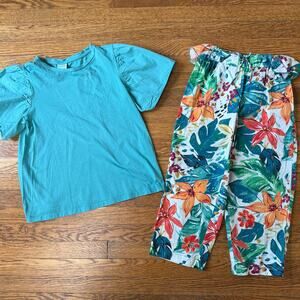 Zara Girls' Summer Tropical Floral Pants Outfit Size 8